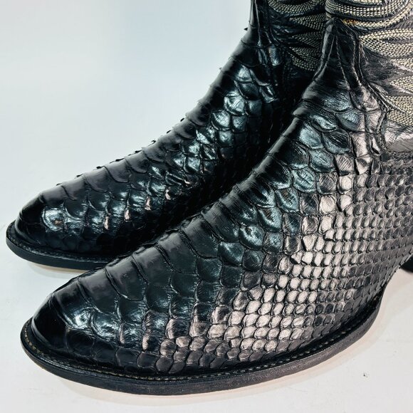 Pristine Cowtown Genuine Python Snakeskin Cowboy Western Boots Black 13 D - Picture 7 of 13